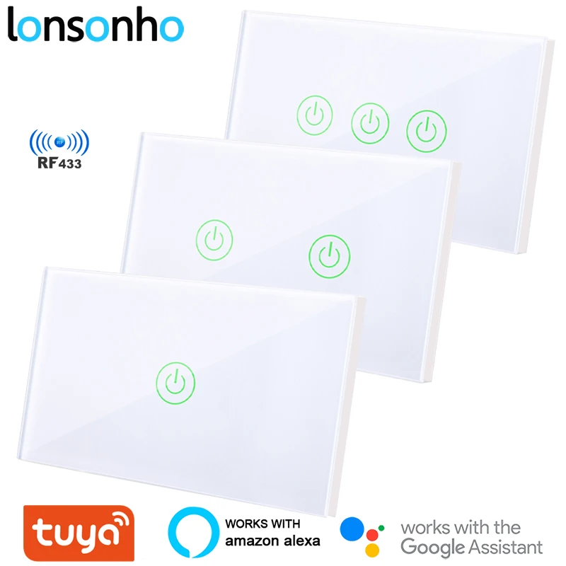 Lonsonho RF433 + Wifi Smart Switch US Tuya Smartlife App Wireless Remote Control Touch Wall Light Switch Alexa Google Home
Lonsonho RF433 + Wifi Smart Switch US Tuya Smartlife App Wireless Remote Control Touch Wall Light Switch Alexa Google Home