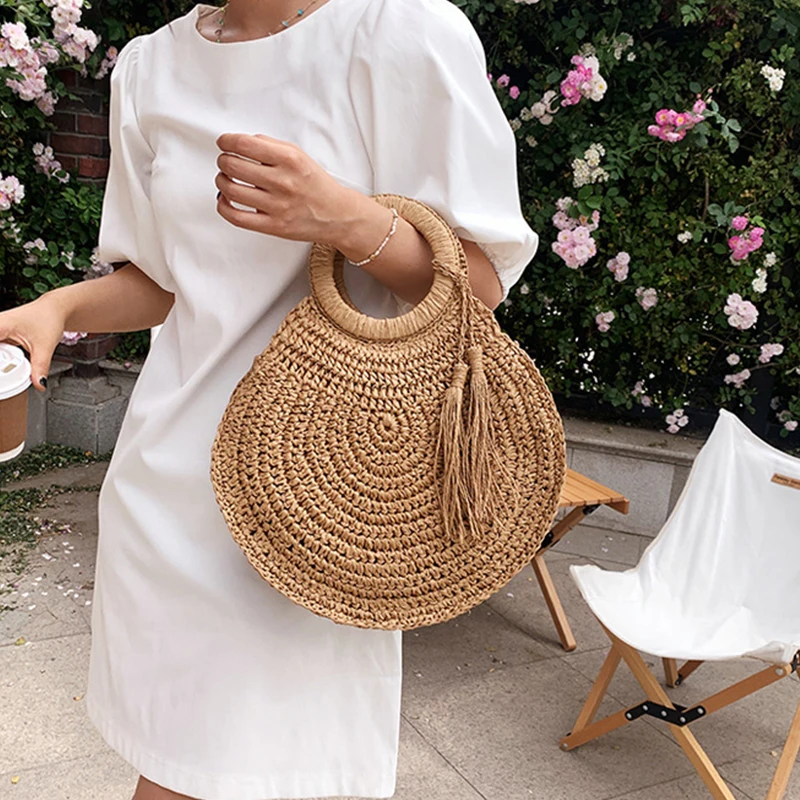 Summer Woven Beach Tote - Handcrafted Straw Shoulder Bag 6 H8e56a0976f044b08983f63a7844951b6V