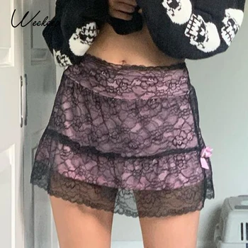 Weekeep Lace Patchwork Skirt Side Split Women Mini Skirts Bow Y2K Girls Short Skirt Frill Sweet Bottom Streetwear Party Clubwear
Weekeep Lace Patchwork Skirt Side Split Women Mini Skirts Bow Y2K Girls Short Skirt Frill Sweet Bottom Streetwear Party Clubwear