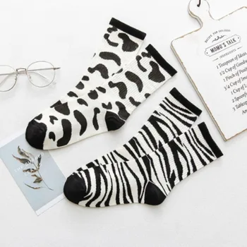 Korean streetwear kawaii women's socks Japanese retro cow marking hip hop skateboard cute socks with black and white stripes 
Korean streetwear kawaii women's socks Japanese retro cow marking hip hop skateboard cute socks with black and white stripes
