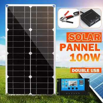 100W Solar Panel Dual USB 18V/5V Solar Cell+10/20/30/40A Regulator Controller ect for Outdoor Camping Car Boat Solar Battery
100W Solar Panel Dual USB 18V/5V Solar Cell+10/20/30/40A Regulator Controller ect for Outdoor Camping Car Boat Solar Battery