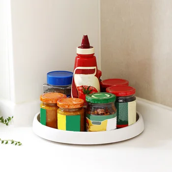 1pcs Creative Rotation Non-Skid Pantry Cabinet Lazy Susan Turntable With Wide Base Storage Bin Organizer For Kitchen Seasoning