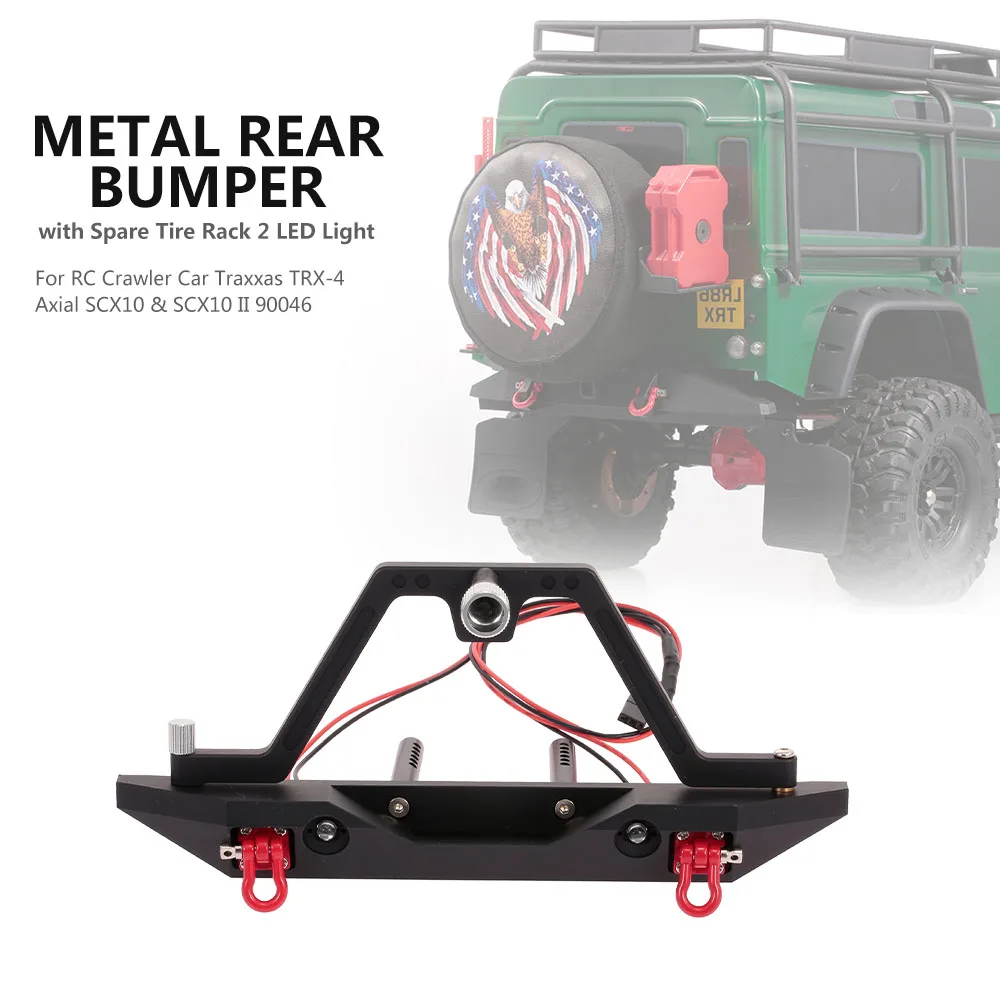 RC Car Metal Rear Bumper Spare Tire Rack 2 LED Light for RC Crawler Cars Traxxas TRX-4 Axial SCX10 & SCX10 II 90046
RC Car Metal Rear Bumper Spare Tire Rack 2 LED Light for RC Crawler Cars Traxxas TRX-4 Axial SCX10 & SCX10 II 90046
