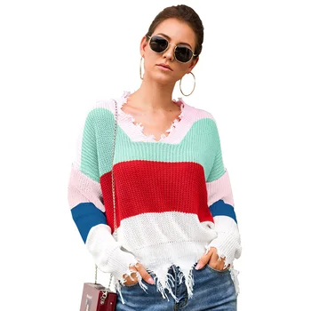 New Autumn Sweaters Womens V-neck Long Sleeve Tassel Color Matching Casual Loose Sweaters Ladies Pullover Female Tops DO99
New Autumn Sweaters Womens V-neck Long Sleeve Tassel Color Matching Casual Loose Sweaters Ladies Pullover Female Tops DO99