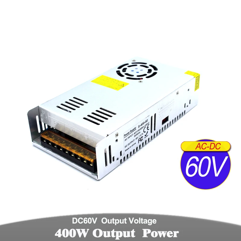 Universal Power Supply DC 60V 6.7A 400W Switching PowerAdapter Transformer 110V 220V AC To DC60V SMPS for CNC CCTV Motor Server
Universal Power Supply DC 60V 6.7A 400W Switching PowerAdapter Transformer 110V 220V AC To DC60V SMPS for CNC CCTV Motor Server