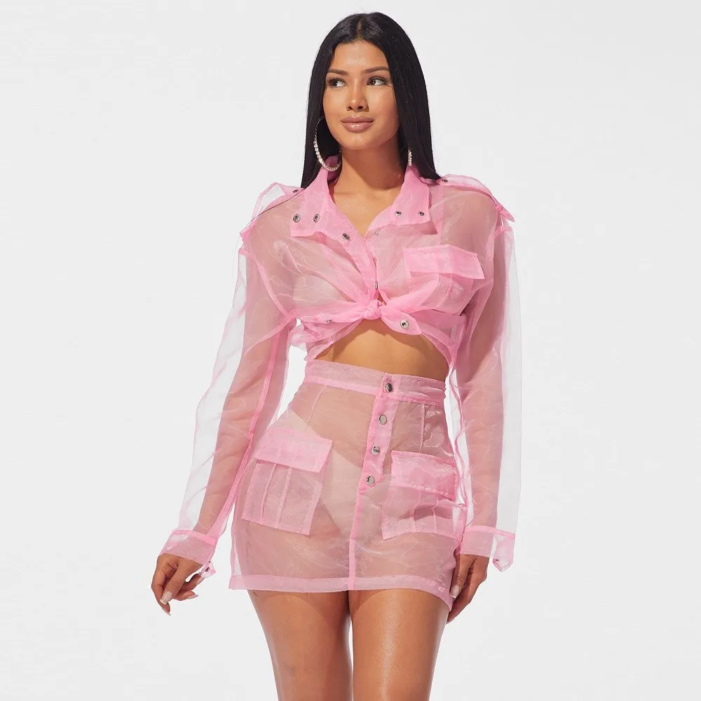 Fall 2019 Pink Organza Mesh Sexy 2 Piece Set Short Jacket And Skirt Club Outfits Cute Two Piece Matching Sets
Fall 2019 Pink Organza Mesh Sexy 2 Piece Set Short Jacket And Skirt Club Outfits Cute Two Piece Matching Sets