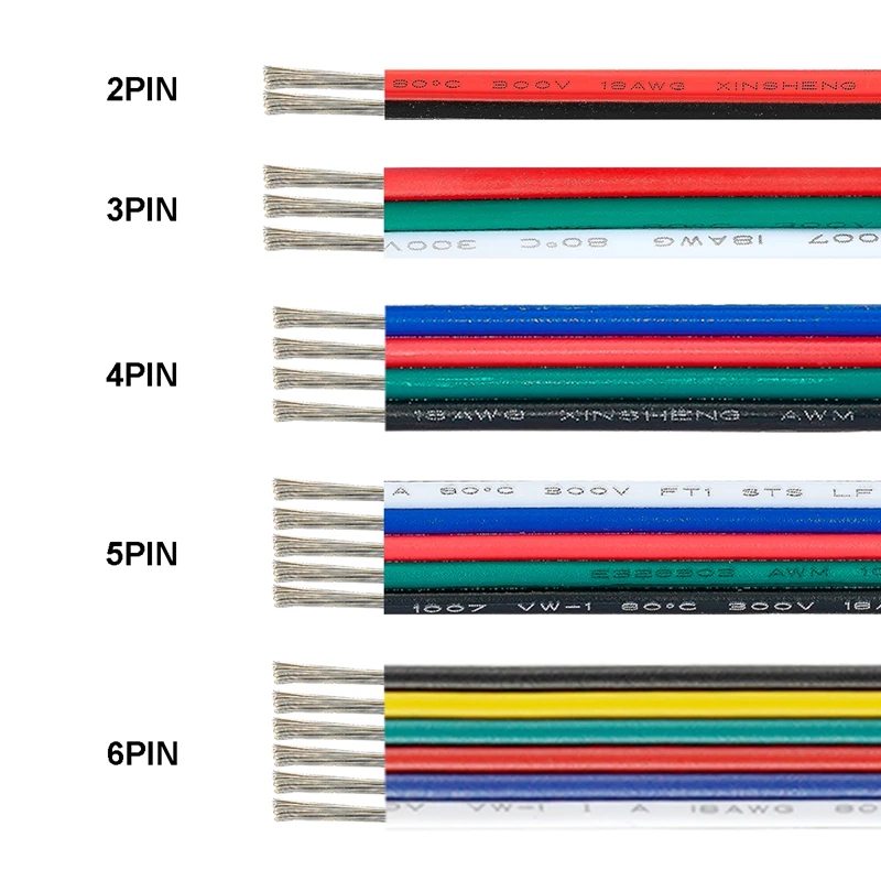 2pin/3pin/4pin/5pin 10 м/20 м/30 м/50 м/100 м 18AWG Электрический кабель светодиодный удлинитель