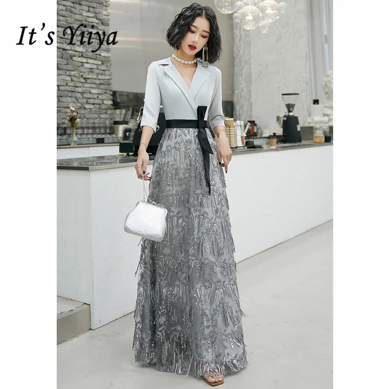 It's Yiiya Evening Dresses Sequins Tassel Sliver Gray Evening Dress V-neck Plus Size Formal Gowns Long robe de soiree LF087
It's Yiiya Evening Dresses Sequins Tassel Sliver Gray Evening Dress V-neck Plus Size Formal Gowns Long robe de soiree LF087