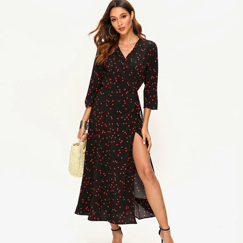 Women Polka Dot Long Dress Sexy V Neck Split Maxi Party Dress Elegant Three Quarter Sleeve Ladies Casual Bandage Wrap Dresses
Women Polka Dot Long Dress Sexy V Neck Split Maxi Party Dress Elegant Three Quarter Sleeve Ladies Casual Bandage Wrap Dresses