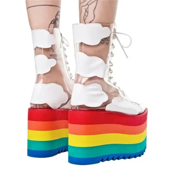 Rainbow Heels Women Boots High Platform Sexy Transparency Pvc Lace Up Party Shoes Woman Boats Mujer
Rainbow Heels Women Boots High Platform Sexy Transparency Pvc Lace Up Party Shoes Woman Boats Mujer