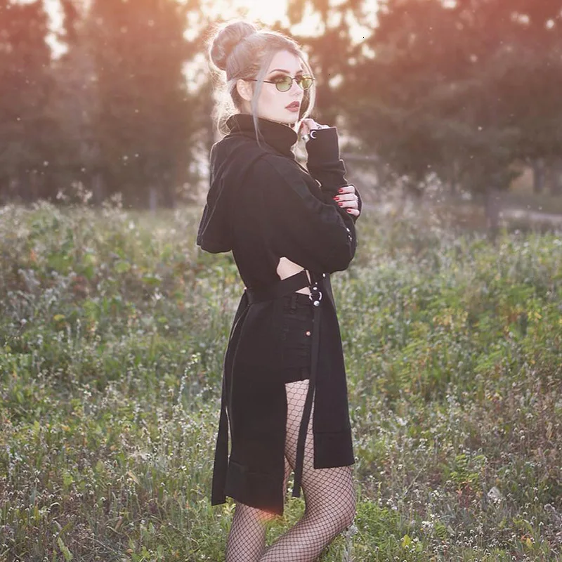 2019 Gothic Hooded Dress Oversized Women Cotton Black Dress High Split Long Section Streetwear Autumn Winter Casual Shirt Dress
2019 Gothic Hooded Dress Oversized Women Cotton Black Dress High Split Long Section Streetwear Autumn Winter Casual Shirt Dress
