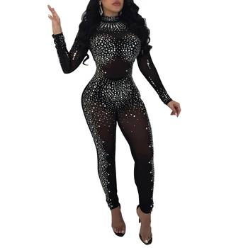 Sexy Nightclub Perspective Outfit Mesh Crystal See Through Jumpsuits
Sexy Nightclub Perspective Outfit Mesh Crystal See Through Jumpsuits