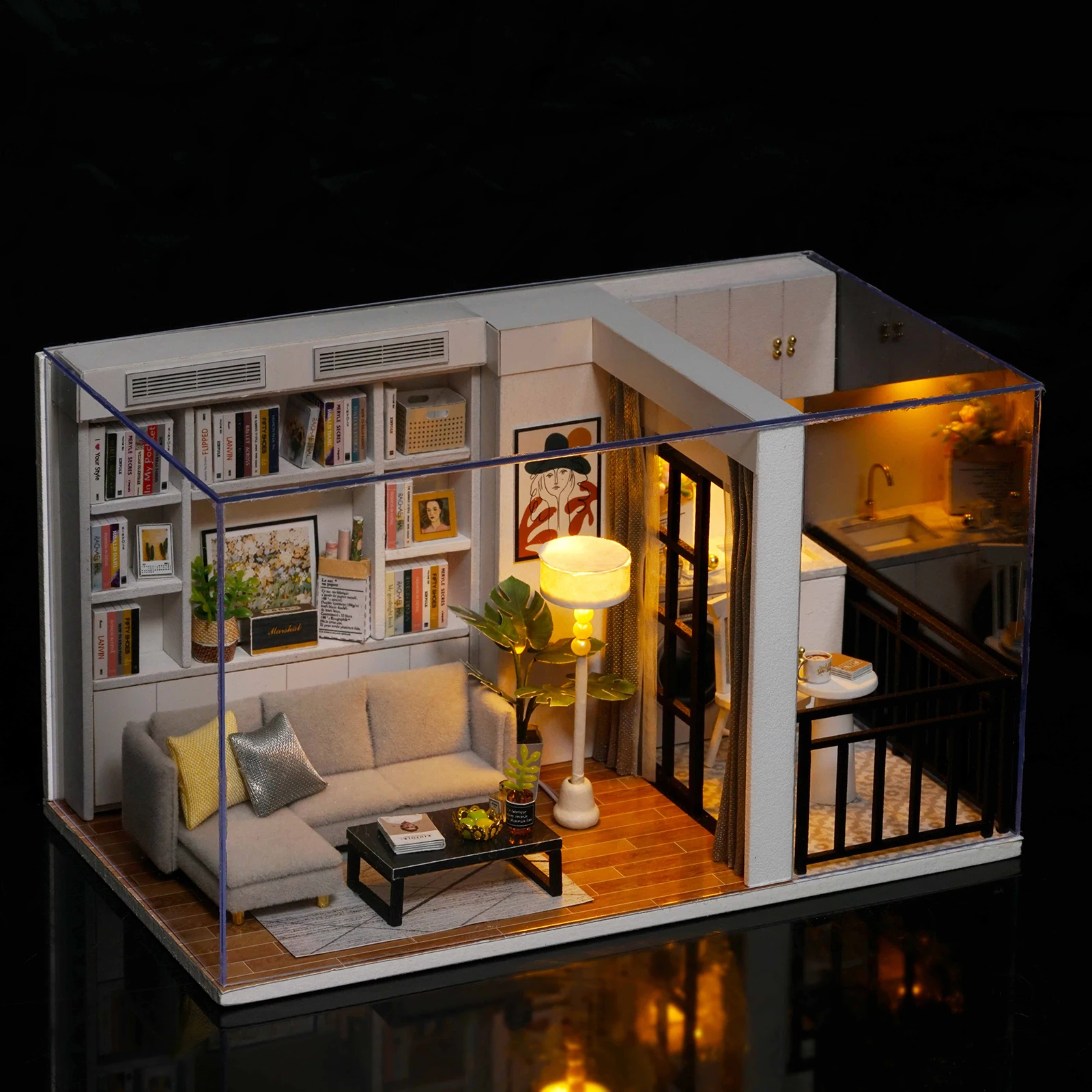 DIY 3D Wood LED Light Dollhouse Modern Cottage Living Room Puzzles Toy Gift DIY 3D Wood LED Light Dollhouse Modern Cottage Living Room Puzzles Toy Gift