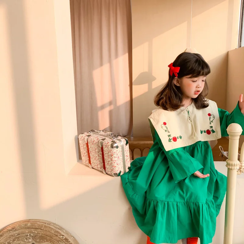 Spring autumn embroidery Label loose long dress for kids girls cute cotton long sleeve princess dresses Korean style 
Spring autumn embroidery Label loose long dress for kids girls cute cotton long sleeve princess dresses Korean style