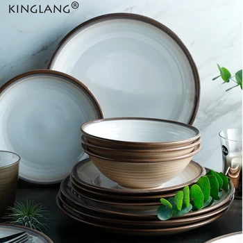 KINGLANG European Brown Color Pottery Porcelain Dishes Tableware Restaurant Steak Plates Wholesale Simple Strip Mugs Salad Bowl
KINGLANG European Brown Color Pottery Porcelain Dishes Tableware Restaurant Steak Plates Wholesale Simple Strip Mugs Salad Bowl