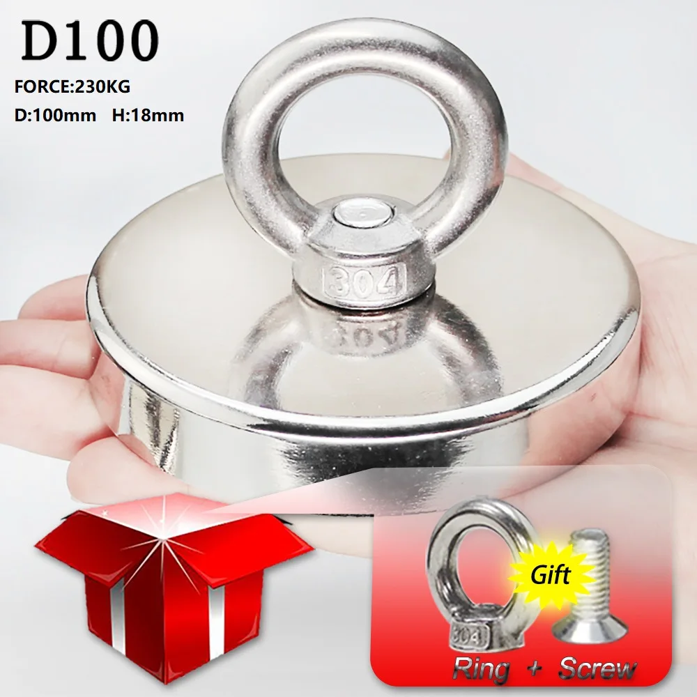 D100 mm Strong Powerful Round Neodymium Magnet Hook Pulling Mounting Pot With Ring Salvage Magnet Sea Fishing Equipment Holder 
D100 mm Strong Powerful Round Neodymium Magnet Hook Pulling Mounting Pot With Ring Salvage Magnet Sea Fishing Equipment Holder