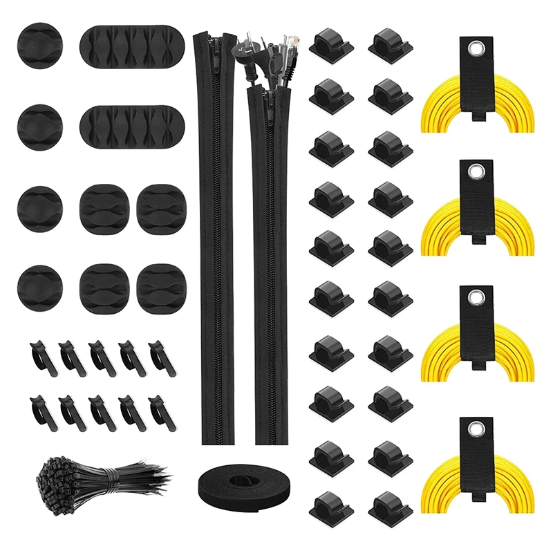 147 Pcs Cable Management Cord Organizer Kit Zip Ties Self Adhesive Clips Extension Straps | Электроника