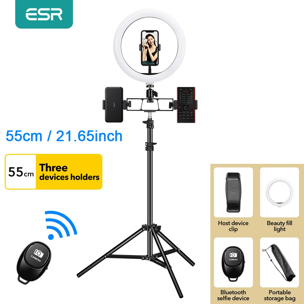ESR 21 inch Camera Studio LED Ring Light Photographic Lighting Dimmable Ring Light with Tripod Stand for Selfie Live Show 55cm
ESR 21 inch Camera Studio LED Ring Light Photographic Lighting Dimmable Ring Light with Tripod Stand for Selfie Live Show 55cm
