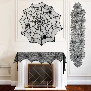 3Pcs 1 Set Halloween Decoration Props Black Lace Spiderweb Fireplace Mantle Scarf Cover Tablecloth Festive Party Supplie
3Pcs 1 Set Halloween Decoration Props Black Lace Spiderweb Fireplace Mantle Scarf Cover Tablecloth Festive Party Supplie