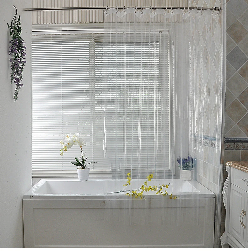 Clear Shower Curtain Waterproof White Plastic Bath Curtains Liner Transparent Bathroom Mildew PEVA Home Luxury with Hooks