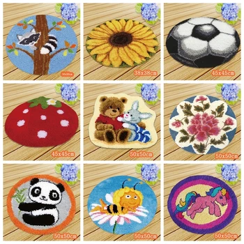 Cushion Kit Mat Latch Hook Embroidery Carpet Smyrna Knooppakket Button Cushion Animals Needlework Almofadas Do It Yourself DIY