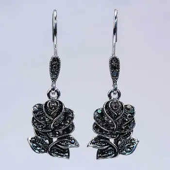 Women's Fashion Rose Flower Dangle Earrings Vintage Tungsten Black Crystal Wedding Party Drops Earrings for Female
Women's Fashion Rose Flower Dangle Earrings Vintage Tungsten Black Crystal Wedding Party Drops Earrings for Female