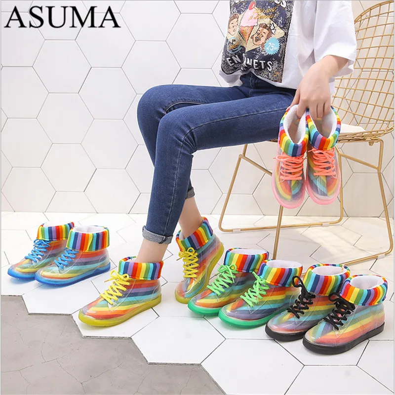 Ankle Rain Boots Removable Cover Platform Transparent Lace Up PU Waterproof Motorcycle Colorful Ankle Mature Boots Woman Shoes
Ankle Rain Boots Removable Cover Platform Transparent Lace Up PU Waterproof Motorcycle Colorful Ankle Mature Boots Woman Shoes