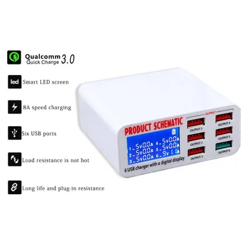 Digital LED Display Fast Charging for Mobile Phone Tablets Quick Charge Qc 3.0 6 USB Port Adapter EU Plug
Digital LED Display Fast Charging for Mobile Phone Tablets Quick Charge Qc 3.0 6 USB Port Adapter EU Plug