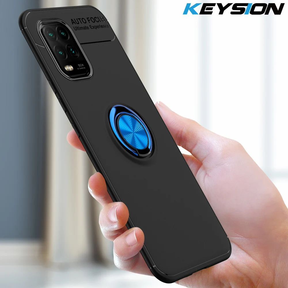 Металлический Чехол KEYSION с кольцом для Xiaomi Mi 10 Lite Youth 5G матовый Силиконовый