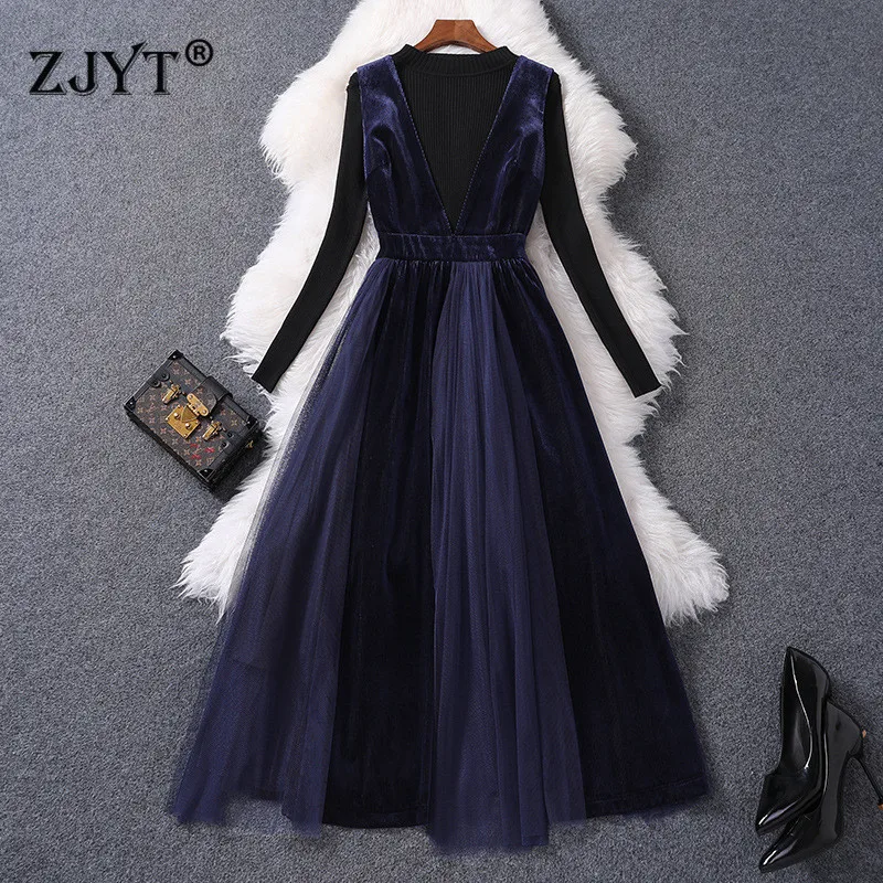New Fashion Woman Dress 2019 Autumn Winter Clothes Elegant Long Sleeve Black Base Knitted Sweater+Velour Patchwork Tulle Dress
New Fashion Woman Dress 2019 Autumn Winter Clothes Elegant Long Sleeve Black Base Knitted Sweater+Velour Patchwork Tulle Dress