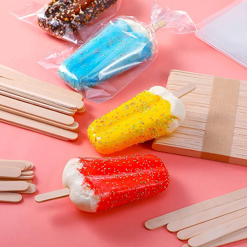 Generic 300 Pcs Popsicle Sticks And Pop Bags Set Ice Cream Clear