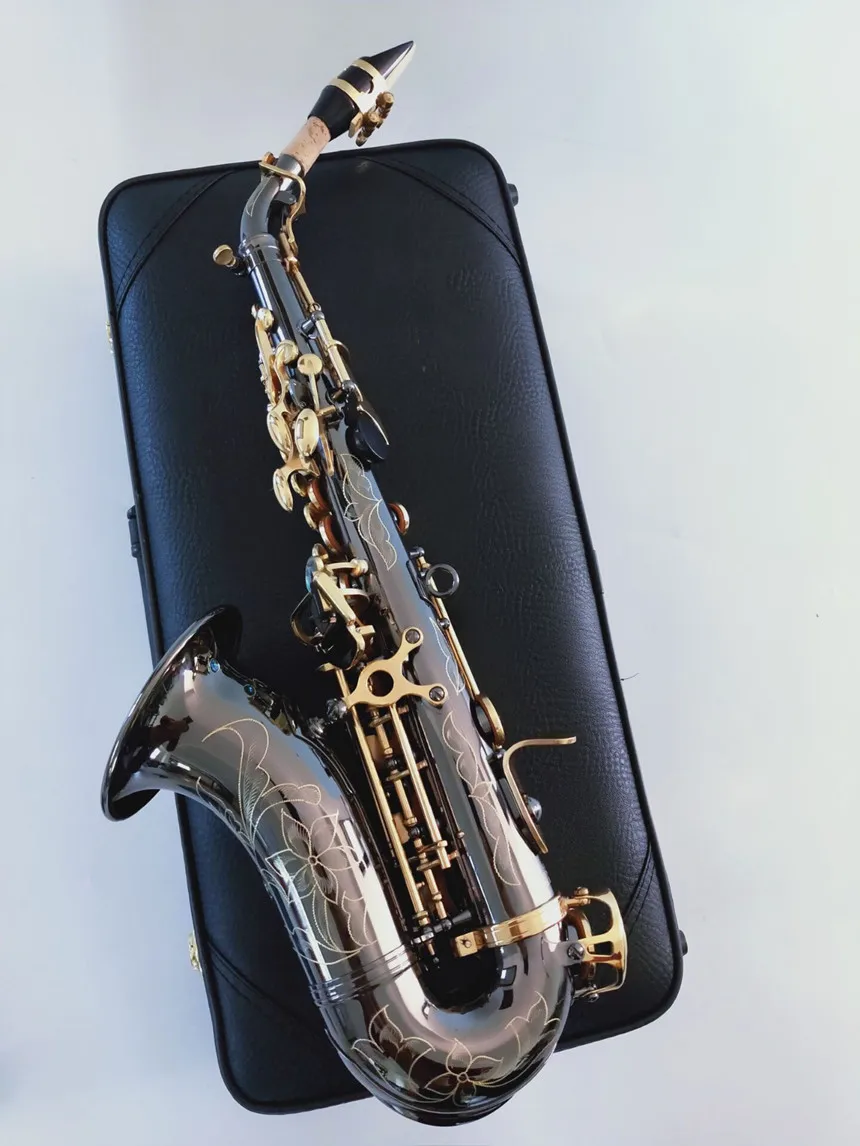 

Black New Brand S-991 BbTune music instrument Golden key High-quality Curved soprano Saxophone With Mouthpiece Gift