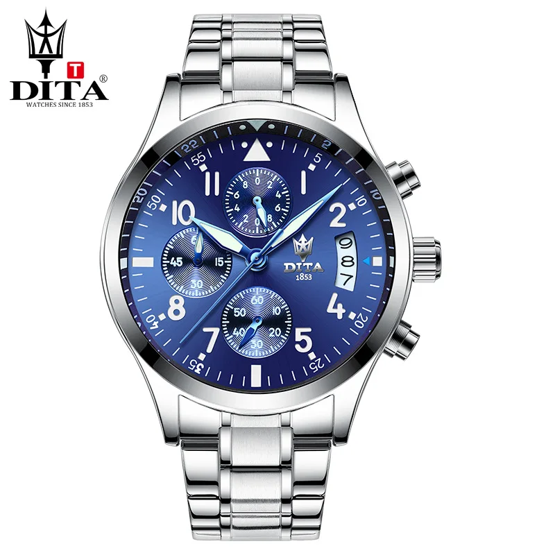 

DITA Top Brand Men Watch Fashion Business Sport Watch Stainless Band Waterproof Chronograph Auto Date Luminous Clock Men relogio
