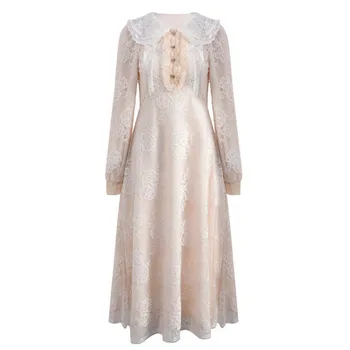 HIGH QUALITY Newest Fashion 2020 Runway dress Women's Peter pan Collar Long Sleeve Lace Embroidery Mesh dress 
HIGH QUALITY Newest Fashion 2020 Runway dress Women's Peter pan Collar Long Sleeve Lace Embroidery Mesh dress