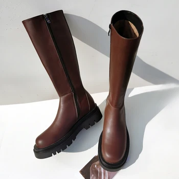 Genuine leather high Heels platform boots Side Zipper women Knee High Boots Female Round Toe Night Club Working Shoes Woman
Genuine leather high Heels platform boots Side Zipper women Knee High Boots Female Round Toe Night Club Working Shoes Woman