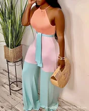 The new ladies' jumpsuit large area contrast color tight-fitting halter neck strap jumpsuit-need a belt
The new ladies' jumpsuit large area contrast color tight-fitting halter neck strap jumpsuit-need a belt
