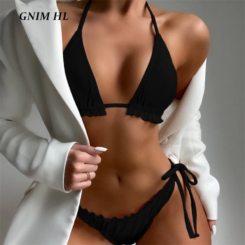 GNIM Sexy Ruffle Swimwear Women Triangle Bikini Set 2021 Bandage Backless Solid Swimsuit Female 2 Pieces High Cut Bathing Suit
GNIM Sexy Ruffle Swimwear Women Triangle Bikini Set 2021 Bandage Backless Solid Swimsuit Female 2 Pieces High Cut Bathing Suit