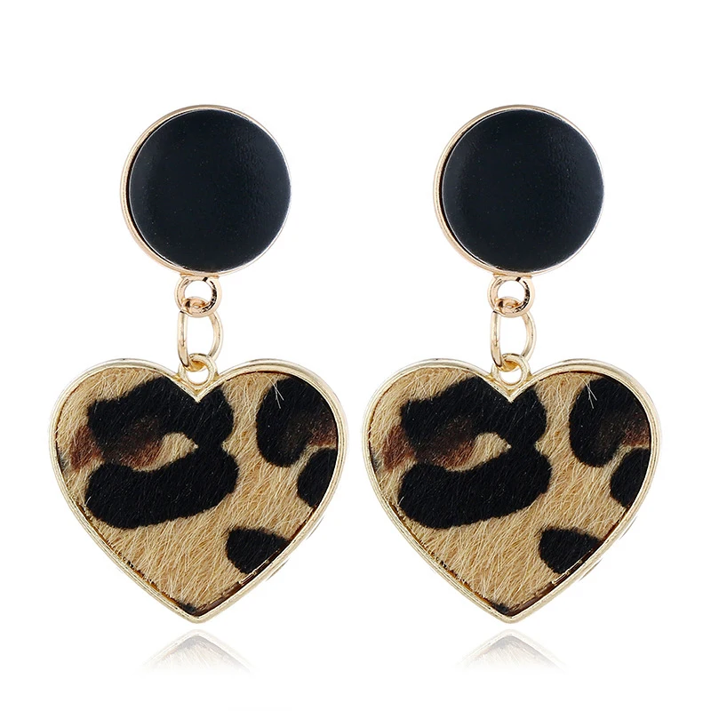 

FSUNION New Black Imitation Velvet Heart Geometric Leopard Drop Earrings For Women 2019 Jewelry Gifts Oorbellen Brincos