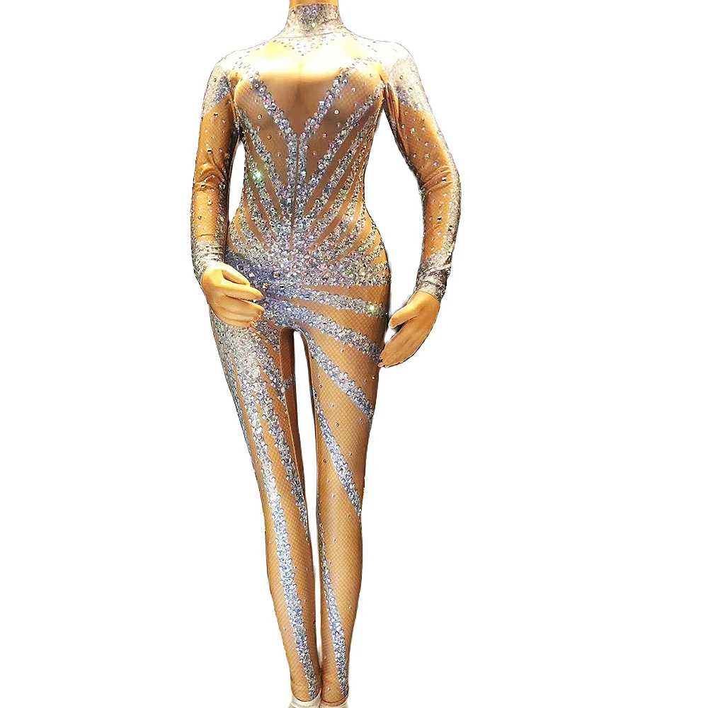 Silver Rhinestones Striped Long Sleeve Tights Jumpsuit Turtleneck Rompers Ladies Nightclub Performance Costume Stage Wear
Silver Rhinestones Striped Long Sleeve Tights Jumpsuit Turtleneck Rompers Ladies Nightclub Performance Costume Stage Wear