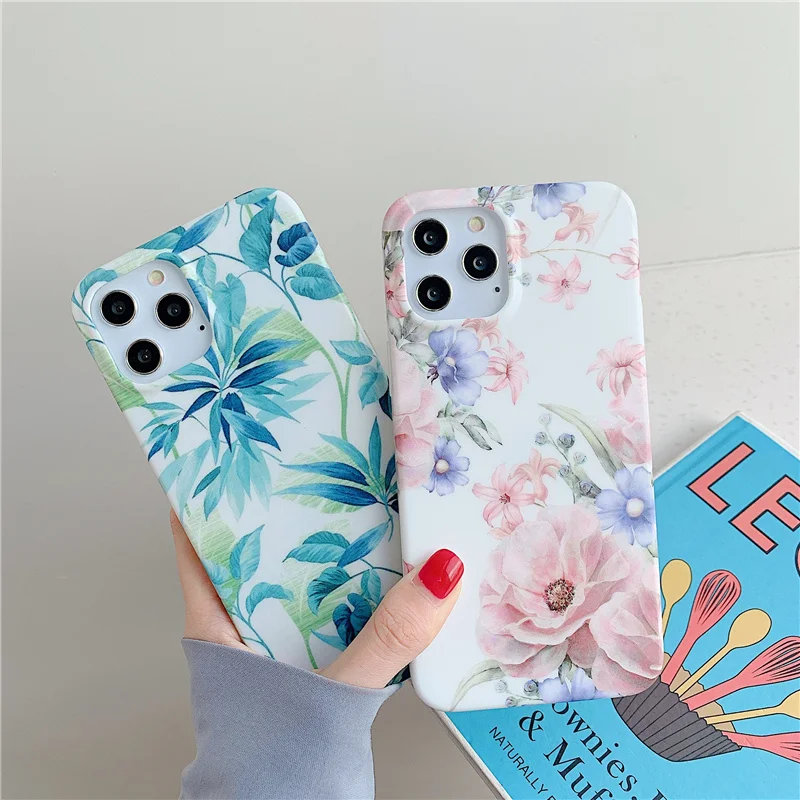 INS Plants flower painted Case for iphone 12 12Pro Max 11 11Pro X XR XS Max 7 8 Plus SE Matte soft silicone case Cover capa
