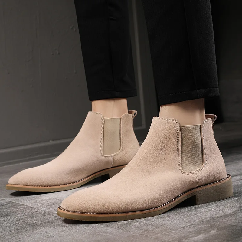 Concise Solid Pointed Toe Men Chelsea Boots Flock Winter Motorcycle Ankle Boots Elastic Band Low Heel British Style Shoes
Concise Solid Pointed Toe Men Chelsea Boots Flock Winter Motorcycle Ankle Boots Elastic Band Low Heel British Style Shoes