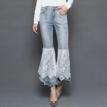 2020 Spring Summer Fashion Womens Lace Patchwork Ripped Tassel Flare Jeans Pants , Irregular Denim Trousers for Woman
2020 Spring Summer Fashion Womens Lace Patchwork Ripped Tassel Flare Jeans Pants , Irregular Denim Trousers for Woman