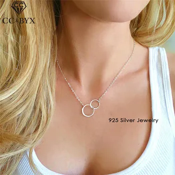 CC 925 Pure Silver Fashion Jewelry Necklaces For Women Double Circle Interlock Clavicle Choker Office Pendants CCN307 
CC 925 Pure Silver Fashion Jewelry Necklaces For Women Double Circle Interlock Clavicle Choker Office Pendants CCN307