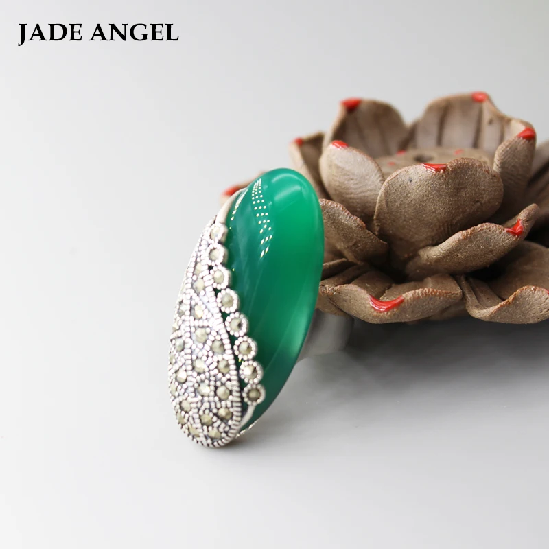 Natural agate green jade ring with 925 sterling silver rings jewelry brand natural stone | Украшения и аксессуары