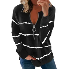Women Chic Striped Print Pullover Casual Zipper Up Ladies Tops Loose Round Neck Long Sleeve Tees Female Soft Streetwear T Shirt
Women Chic Striped Print Pullover Casual Zipper Up Ladies Tops Loose Round Neck Long Sleeve Tees Female Soft Streetwear T Shirt