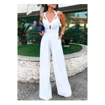 Sexy V-Neck Sleeveless Hollow Out Solid Jumpsuit Women Spaghetti Strap Wide Leg Rompers White Backless Overalls
Sexy V-Neck Sleeveless Hollow Out Solid Jumpsuit Women Spaghetti Strap Wide Leg Rompers White Backless Overalls