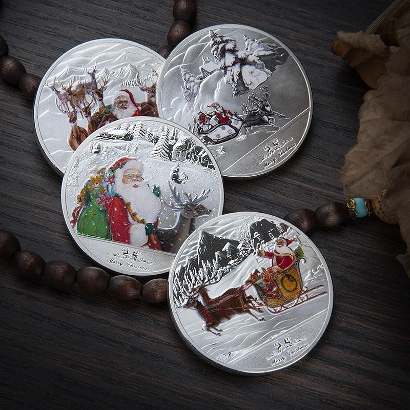 

Merry Christmas Commemorative coins Santa Claus Silver Badge Navidad Elk Natal Noel Metal Craft Happy New Year Xmas 2022 gift