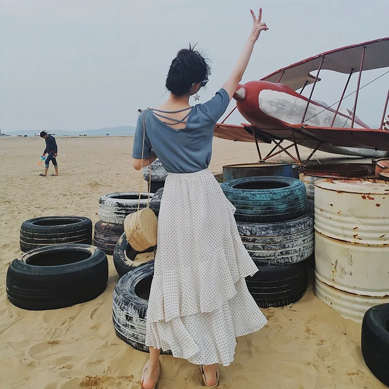 Photo Shoot CHIC Suitable Small Thick Legs of Polka Dot Irregular Cake Skirt Women's Backless T-shirt Very Fairy of Set
Photo Shoot CHIC Suitable Small Thick Legs of Polka Dot Irregular Cake Skirt Women's Backless T-shirt Very Fairy of Set