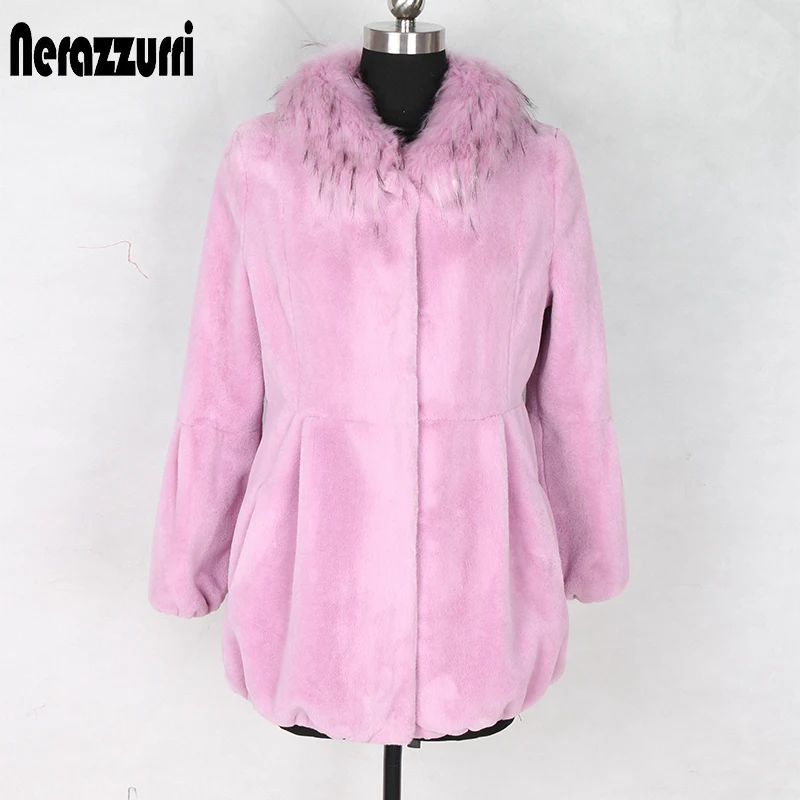 Nerazzurri Winter faux fur coat with fox fur collar elastic hem pleated artificial fur coat pink lavender fluffy jacket women
Nerazzurri Winter faux fur coat with fox fur collar elastic hem pleated artificial fur coat pink lavender fluffy jacket women