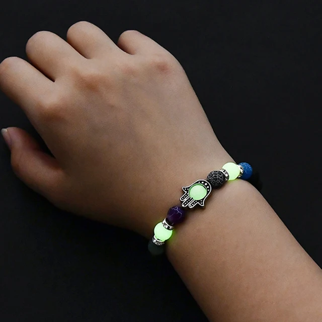 Bracelets à main Hamsa en pierre constants ique naturelle pour hommes et femmes, brillant dans le noir, fête Shoous, bijoux de plage 1